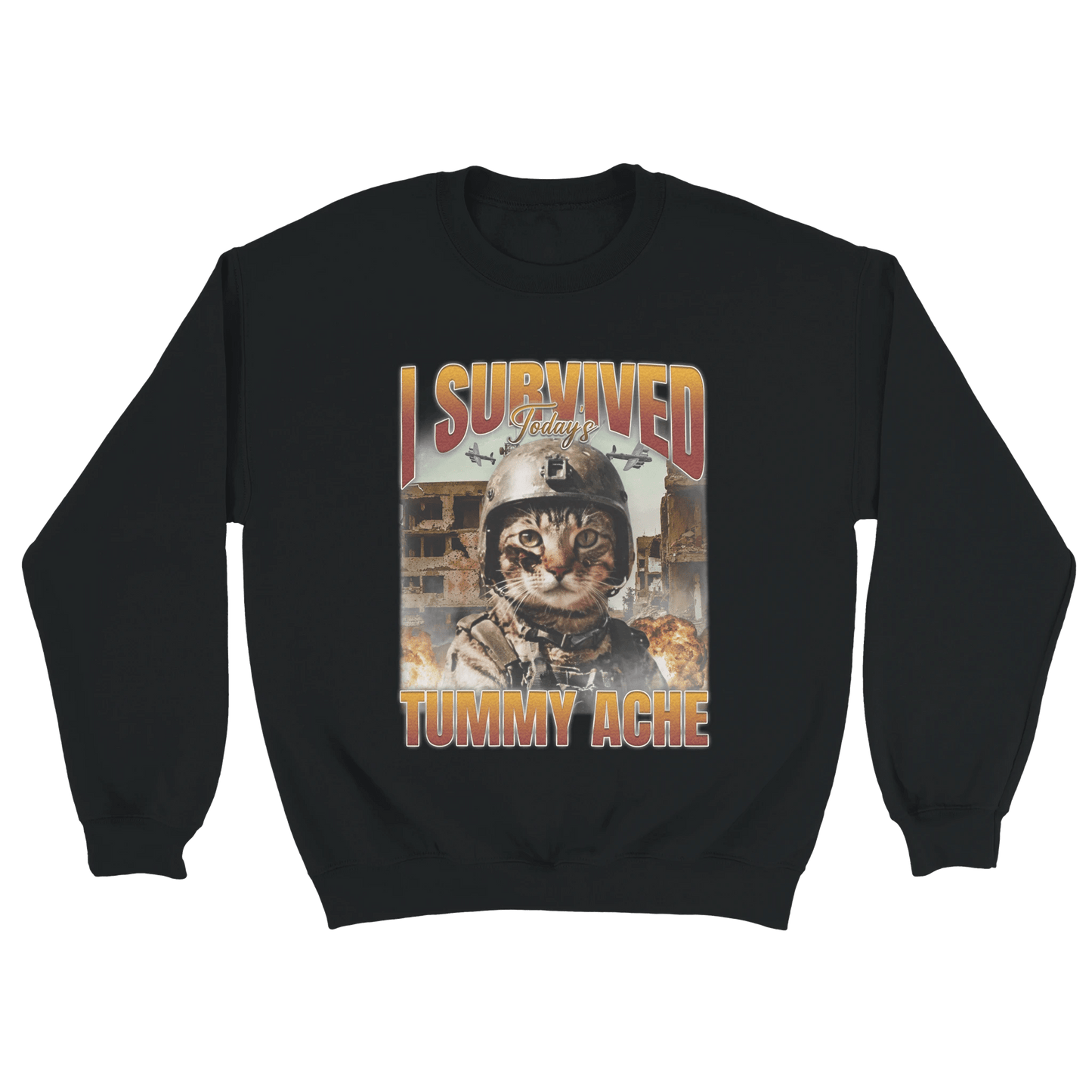 'I Survived Todays Tummy ache' Crewneck Sweatshirt | Gildan® 18000 Meme T-Shirt | StalBea
