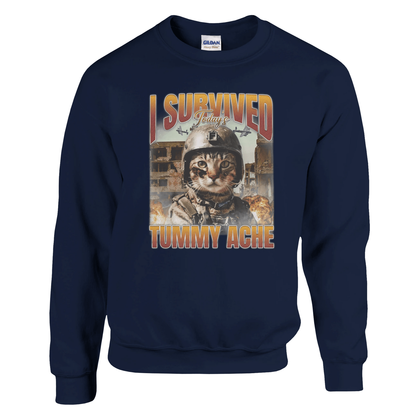 'I Survived Todays Tummy ache' Crewneck Sweatshirt | Gildan® 18000 Meme T-Shirt | StalBea
