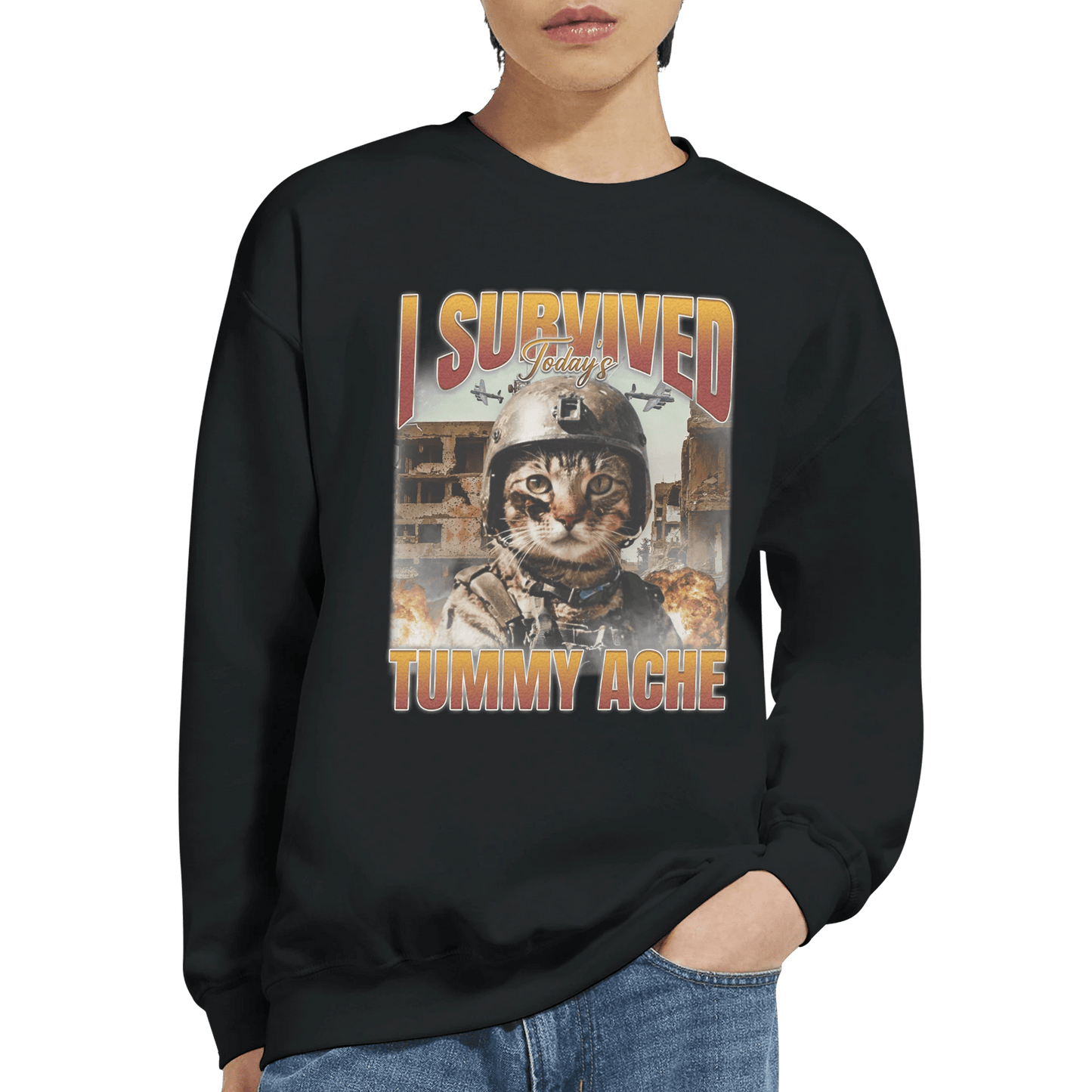 'I Survived Todays Tummy ache' Crewneck Sweatshirt | Gildan® 18000 Meme T-Shirt | StalBea