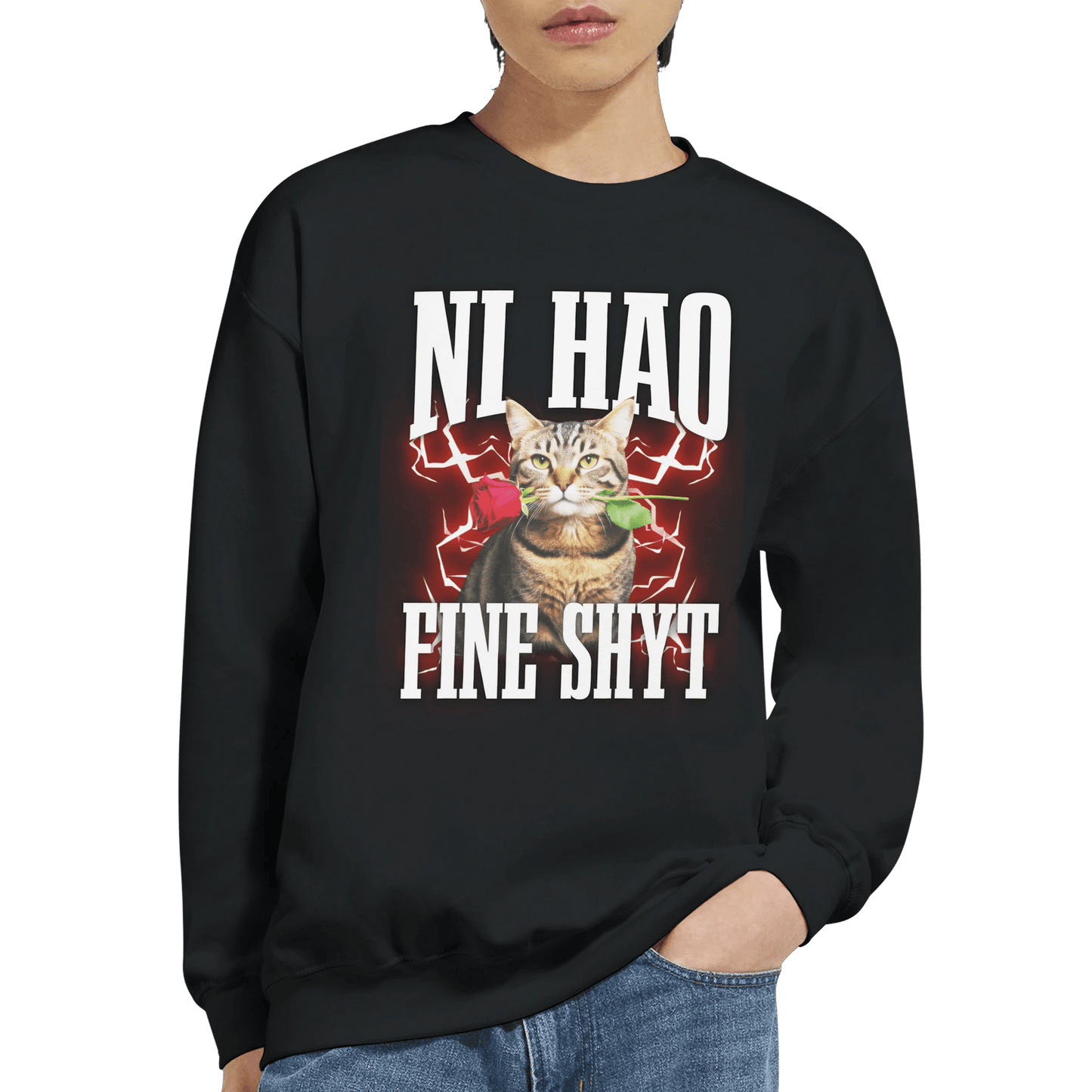 "Ni Hao Fine Shyt" Crewneck Sweatshirt | Gildan® 18000 Meme T-Shirt | StalBea
