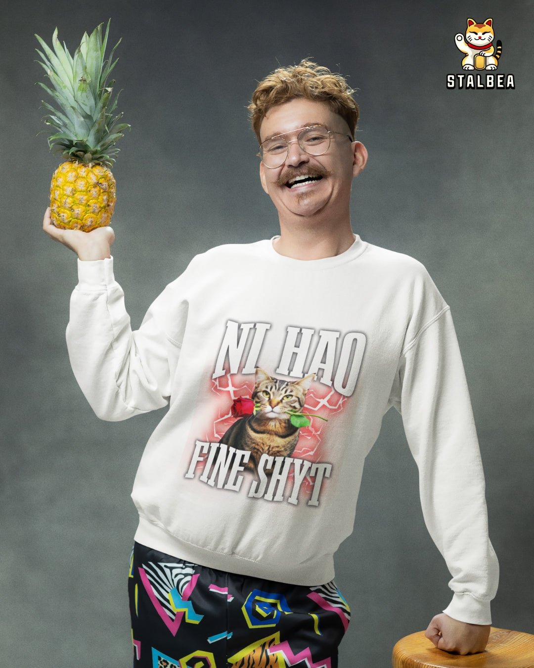 "Ni Hao Fine Shyt" Crewneck Sweatshirt | Gildan® 18000 Meme T-Shirt | StalBea