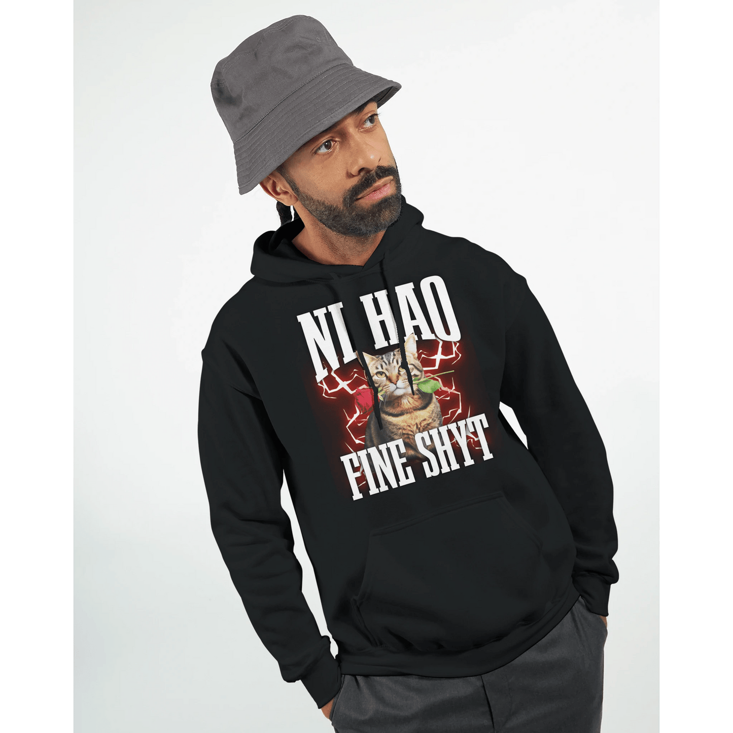 "Ni Hao Fine Shyt" Pullover Hoodie | Gildan® 18500 Meme T-Shirt | StalBea
