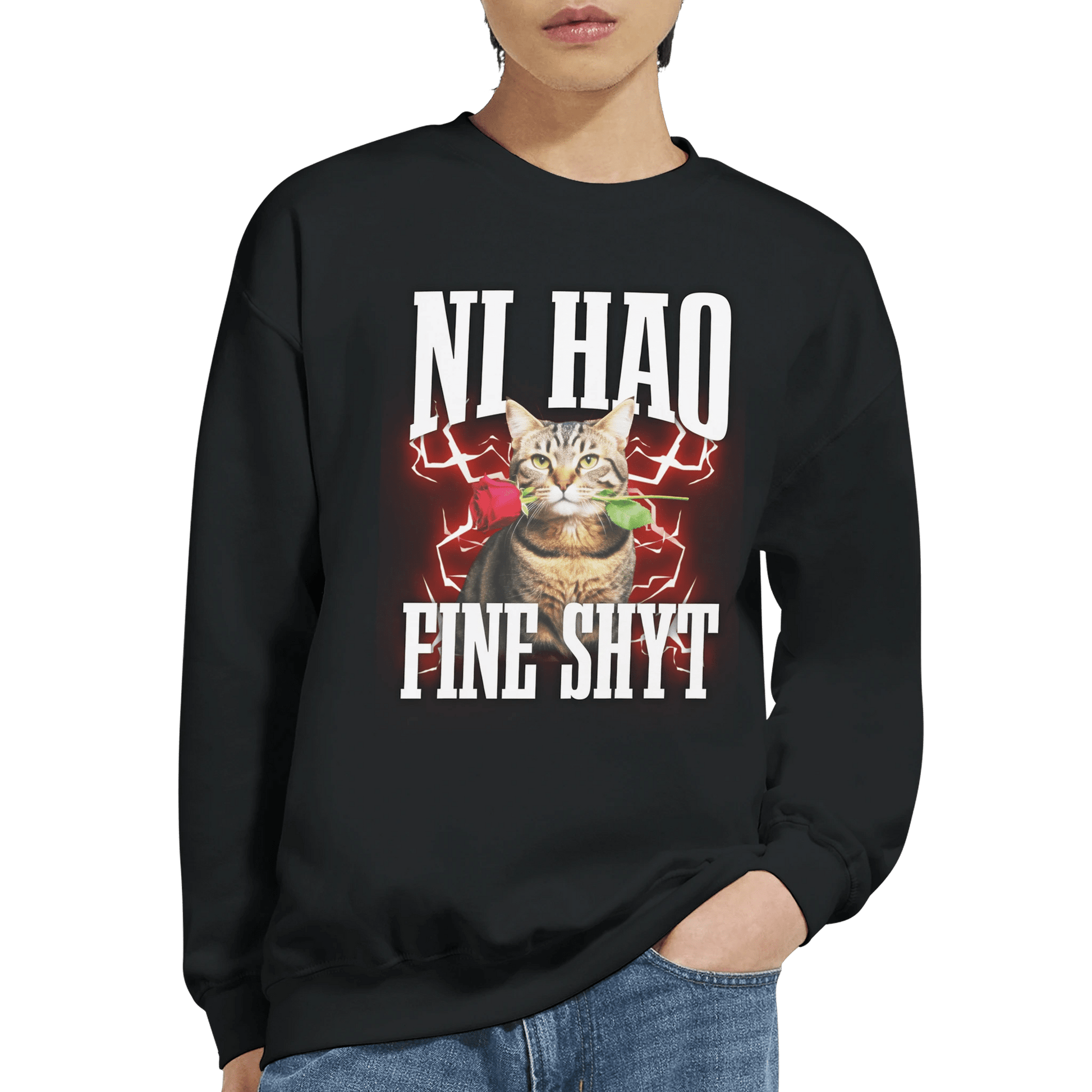 "Ni Hao Fine Shyt" Crewneck Sweatshirt | Gildan® 18000 Meme T-Shirt | StalBea